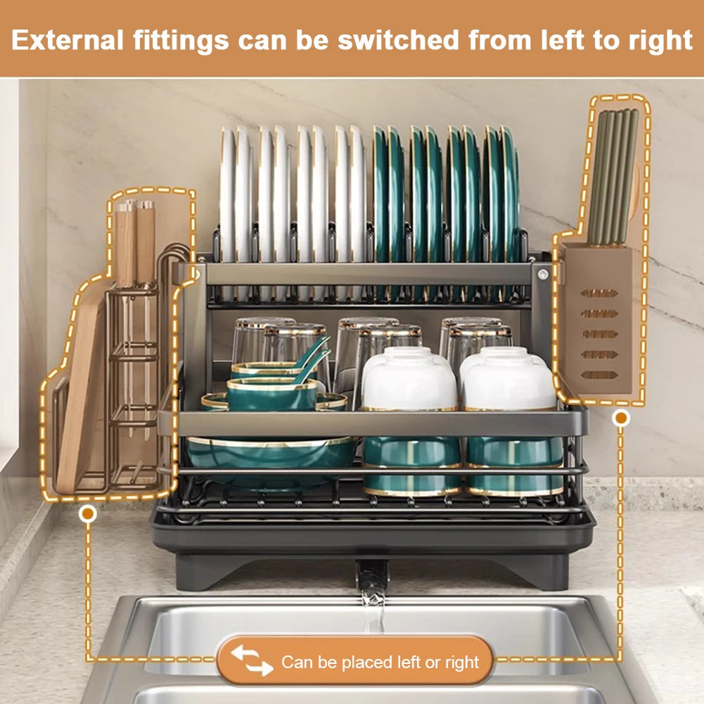 Escurridor de platos ajustable, estante de secado de platos, organizador de platos de cocina con escurridor sobre el fregadero, encimera, soporte de almacenamiento de cubiertos