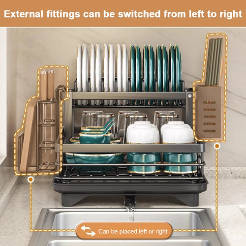 Escurridor de platos ajustable, estante de secado de platos, organizador de platos de cocina con escurridor sobre el fregadero, encimera, soporte de almacenamiento de cubiertos