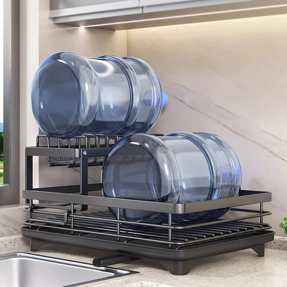 Escurridor de platos ajustable, estante de secado de platos, organizador de platos de cocina con escurridor sobre el fregadero, encimera, soporte de almacenamiento de cubiertos